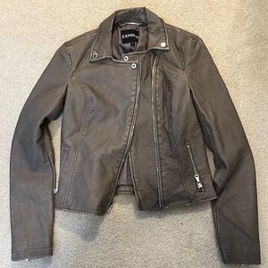 Express tan leather like bomber jacket XS